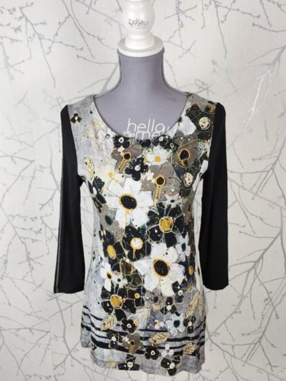Dolcezza Artsy Abstract Floral Stretch Jersey Round Neck Tunic